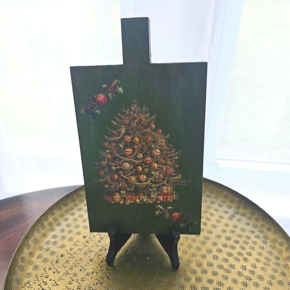 Handcrafted Reversible Wood Cutting Board Sign – Floral and Christmas Tree